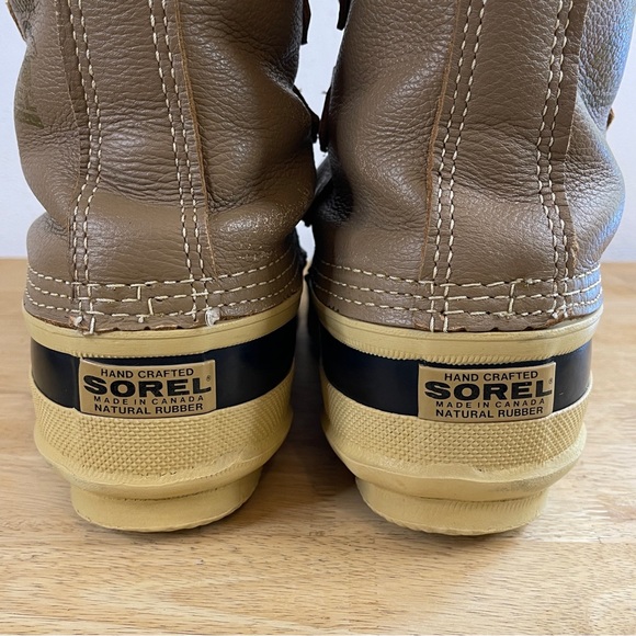 Sorel Manitou Wool Black Tan Insulated Lined Rubber Winter Snow Boots Size 8 - Picture 8 of 13